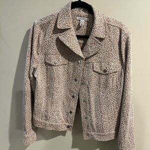 Isaac Mizrahi Tan and White Patterned Jean Jacket